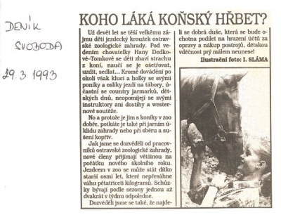 Článek v tisku o jezdeckém kroužku